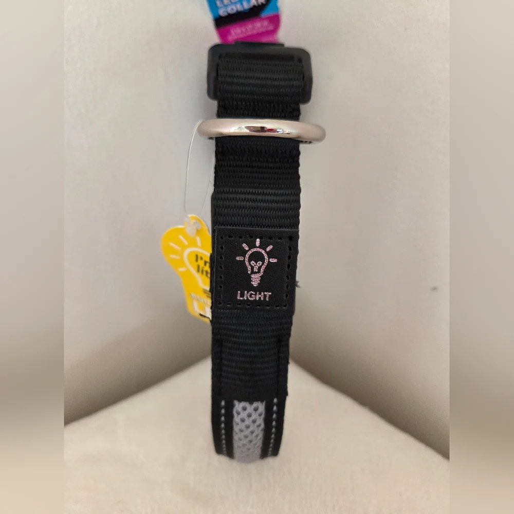 🦋2/$30 Safety LED Light & Reflective Dog Collar Black Gray Medium NWT
